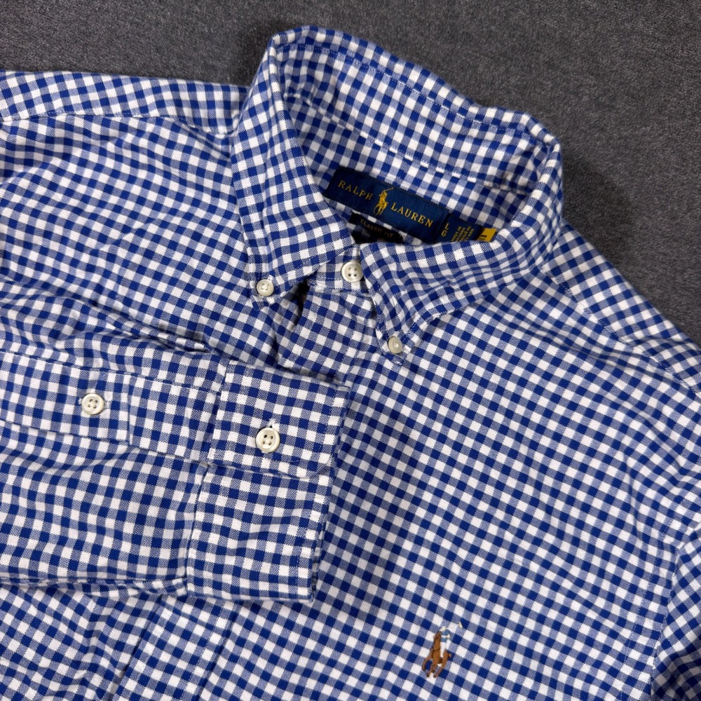 Ralph Lauren Button Down Shirt Mens Large Blue Gingham Classic Fit Oxford Cotton